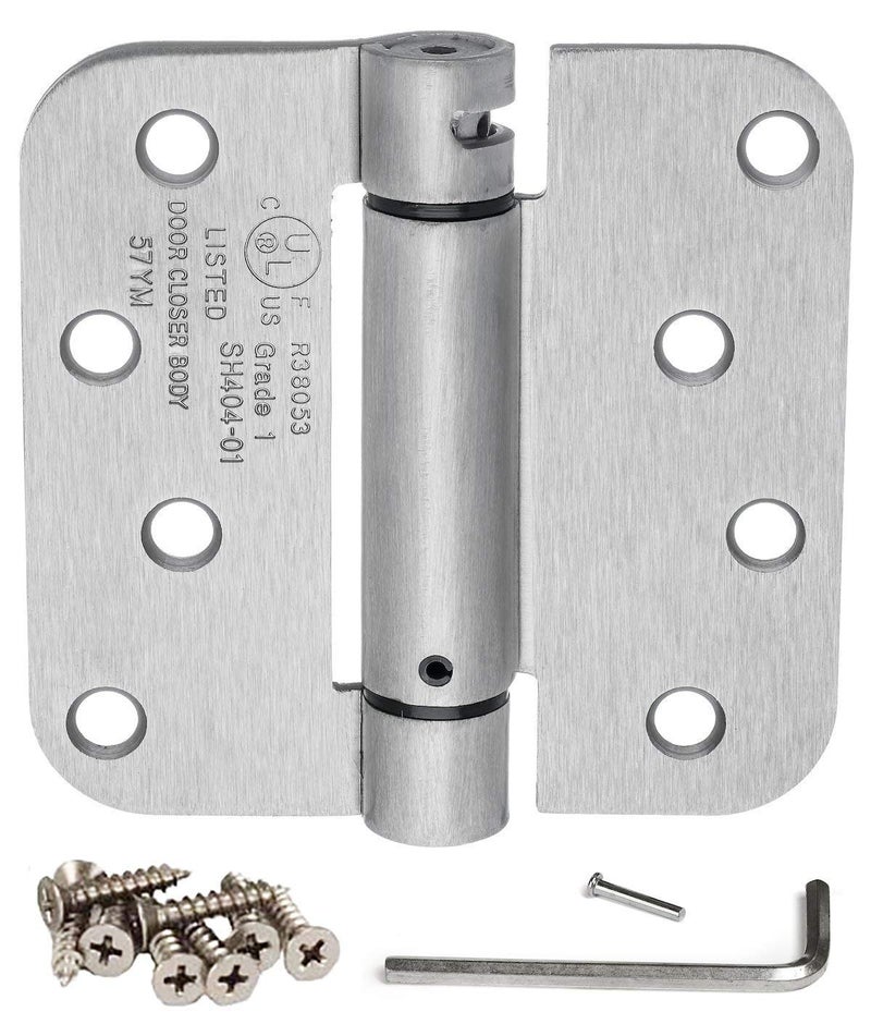 Dynasty Hardware Door Hinges, 4-Inch Spring Loaded Self Closing Hinges with 5/8" Radius Corners, Heavy Duty for Interior or Exterior Doors, Quiet Auto Close Action, 2-Pack, Satin Nickel Finish - Image 1